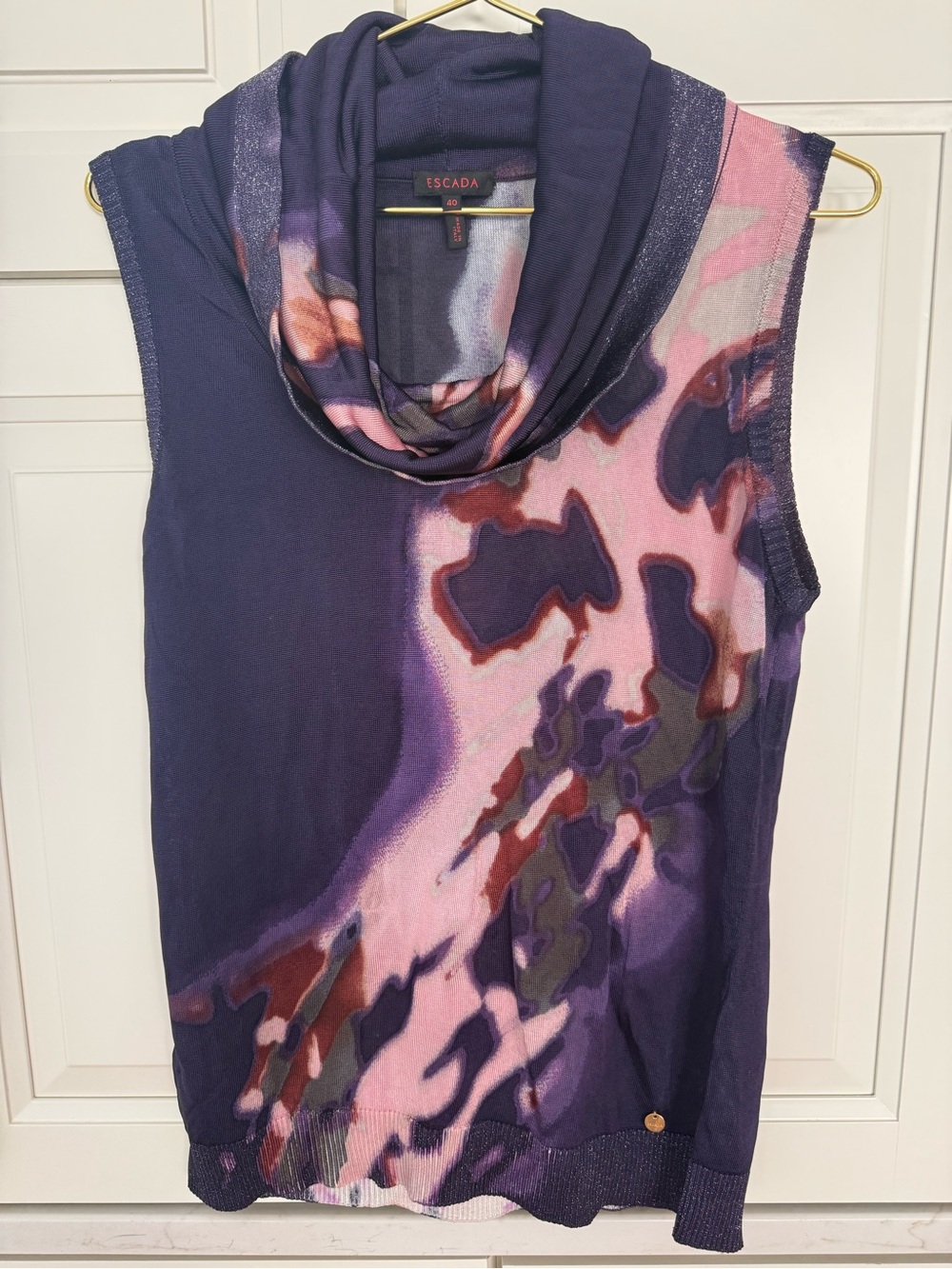 Escada Purple & Pink Sleeveless Cowl-Neck Tank Top